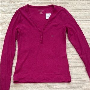 American Eagle Outfitters Pink Fitted Long Sleeve Top